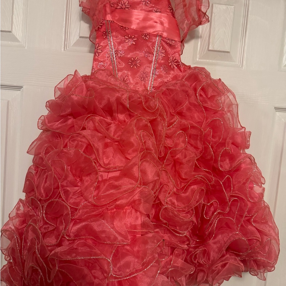 Girls' Coral Ruffled Party Dress